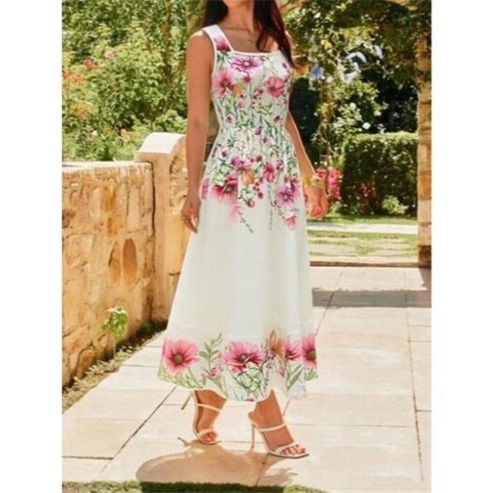 Floral Print Square Neck Dress - Picture 4 of 4